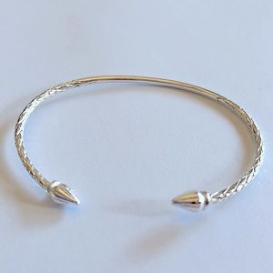 925 Sterling Silver Textured Cuff Bangle W/Silver Tips - NWT